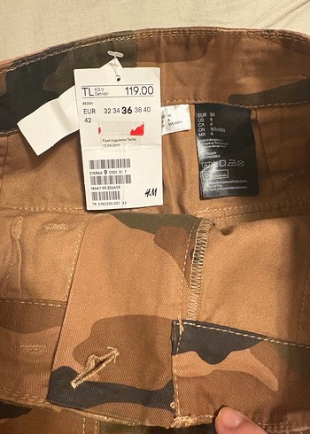 Etiketli Kahverengi Kamuflaj Desenli Kemerli Mini Etek - Görsel 3