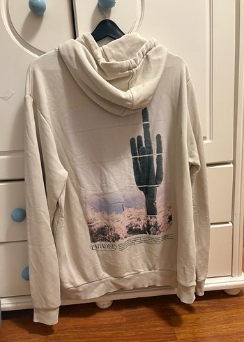 Bershka Erkek Beyaz Kapüşonlu Sweatshirt - Görsel 4