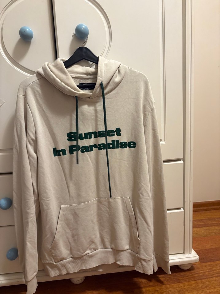 Bershka Erkek Beyaz Kapüşonlu Sweatshirt - Görsel 2