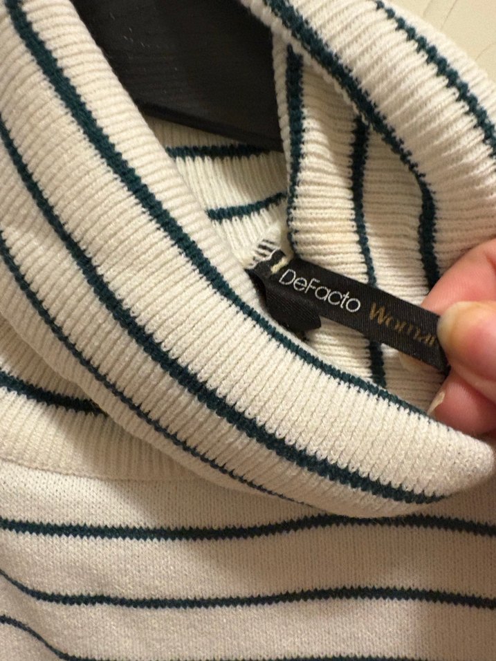 Çizgili Boğazlı Kadın Triko Defacto - Görsel 3