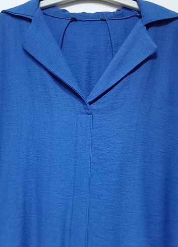 Dilvin Saks mavi keten oversize gömlek 