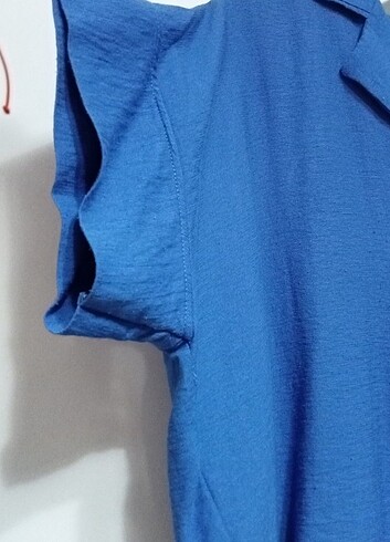 40 Beden Saks mavi keten oversize gömlek 
