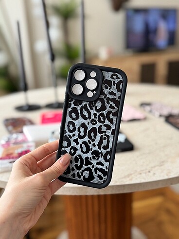 Iphone 16 pro max leopar gri telefon kılıfı