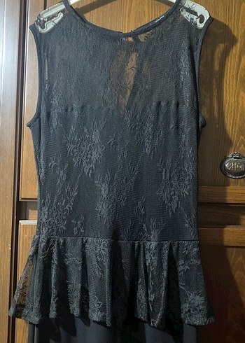 Siyah Uzun Kadın Elbise Fırfırlı - Görsel 2