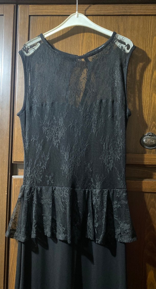 Siyah Uzun Kadın Elbise Fırfırlı - Görsel 2