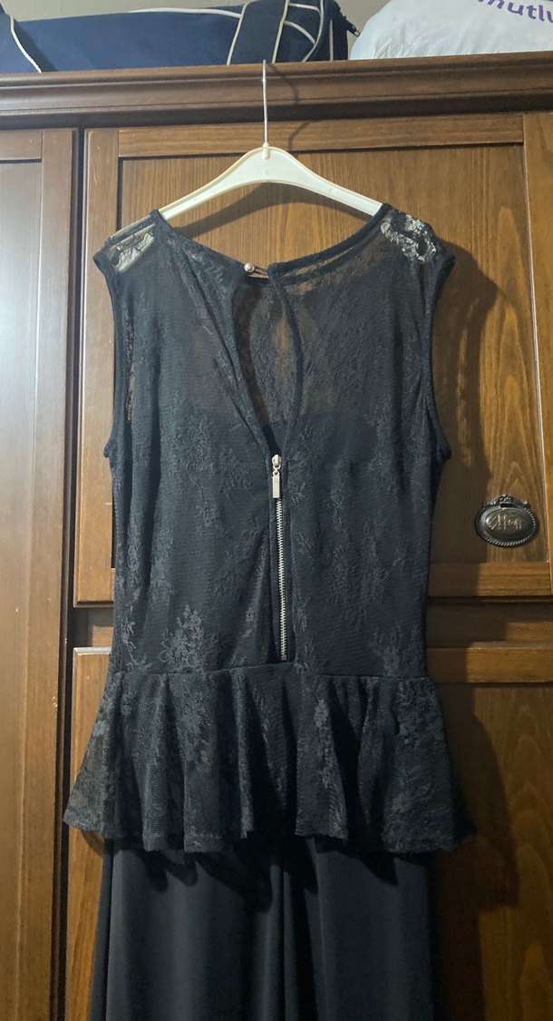 Siyah Uzun Kadın Elbise Fırfırlı - Görsel 4