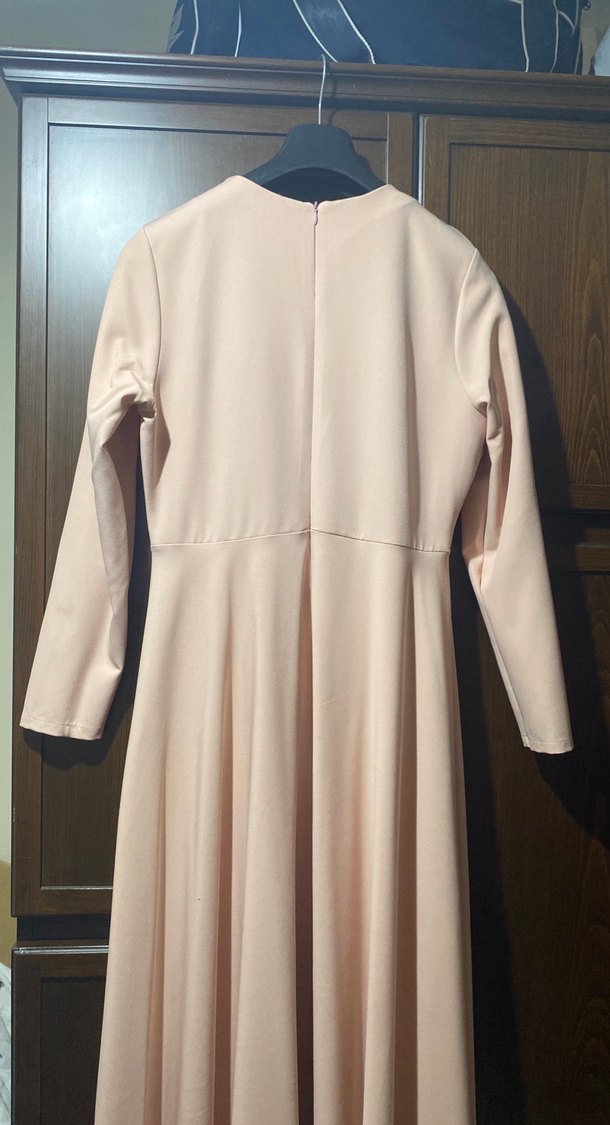 Bej Uzun Kollu Kadın Uzun Elbise - Görsel 4