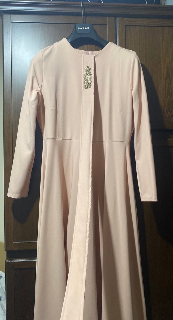 Bej Uzun Kollu Kadın Uzun Elbise - Görsel 2