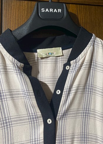 Uzun Kollu Ekose Bej Kadın Gömlek - Görsel 3