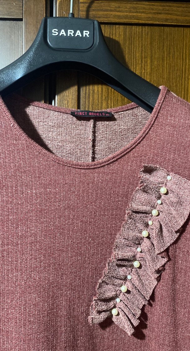 Uzun Kollu Bordo Kadın Triko Elbise - Görsel 2