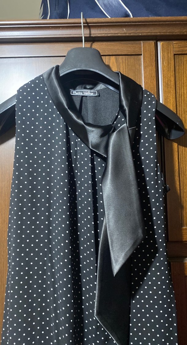 Kadın Siyah Puantiyeli Midi Halter Elbise - Görsel 2