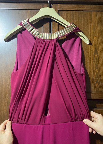 Bordo Drapeli Uzun Abiye Elbise - Görsel 2