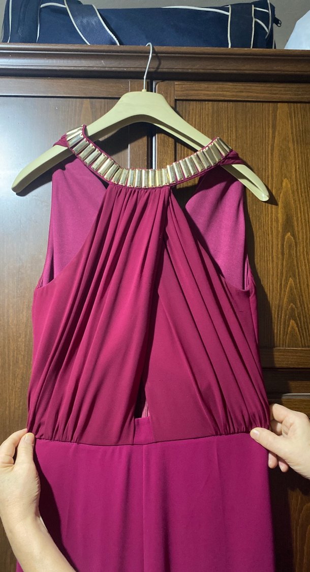 Bordo Drapeli Uzun Abiye Elbise - Görsel 2