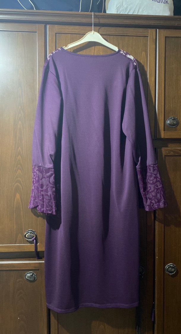 Kadın Mor Uzun Kollu Salaş Elbise - Görsel 4