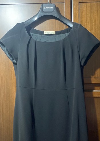 Siyah Midi Kısa Kollu Ofis Elbisesi - Görsel 3