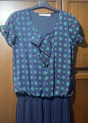 Bohem Stil Mavi Kadın Uzun Pilili Elbise - Görsel 2