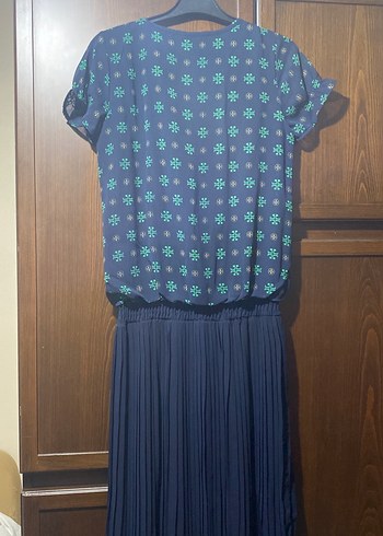 Bohem Stil Mavi Kadın Uzun Pilili Elbise - Görsel 4