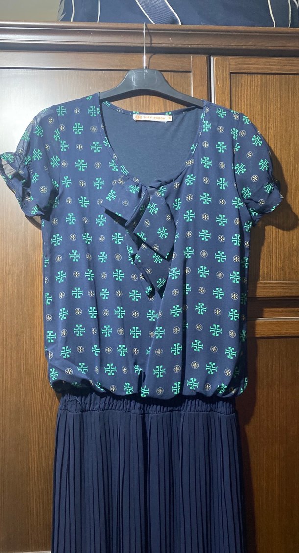 Bohem Stil Mavi Kadın Uzun Pilili Elbise - Görsel 2