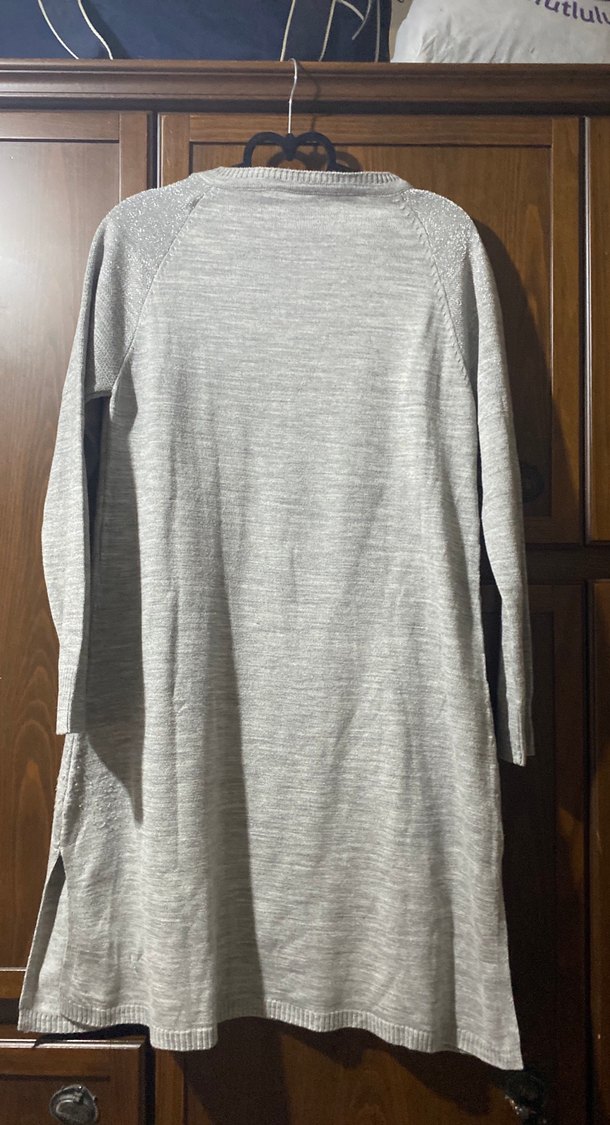 Gri Midi Kadın Yün Kazak - Görsel 3