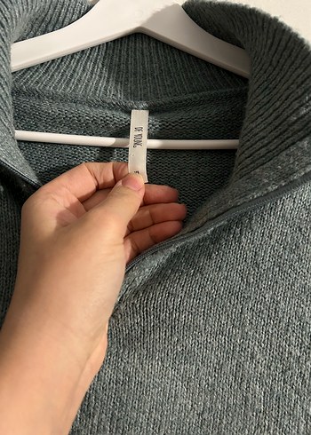 Gri Yarım Fermuarlı Uzun Kollu Yün Kazak - Görsel 6