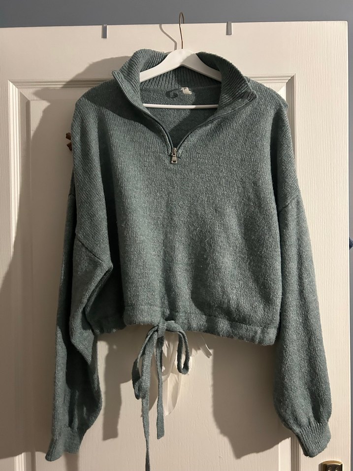 Gri Yarım Fermuarlı Uzun Kollu Yün Kazak - Görsel 3