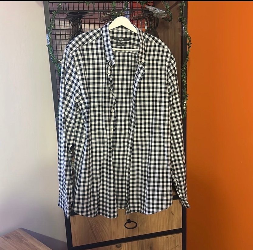 Erkek Siyah Gri Kareli Denim Gömlek - Görsel 3