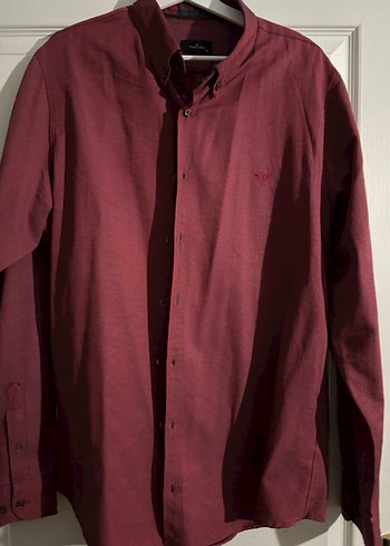 Bordo Düğmeli Erkek Keten Gömlek - Görsel 5