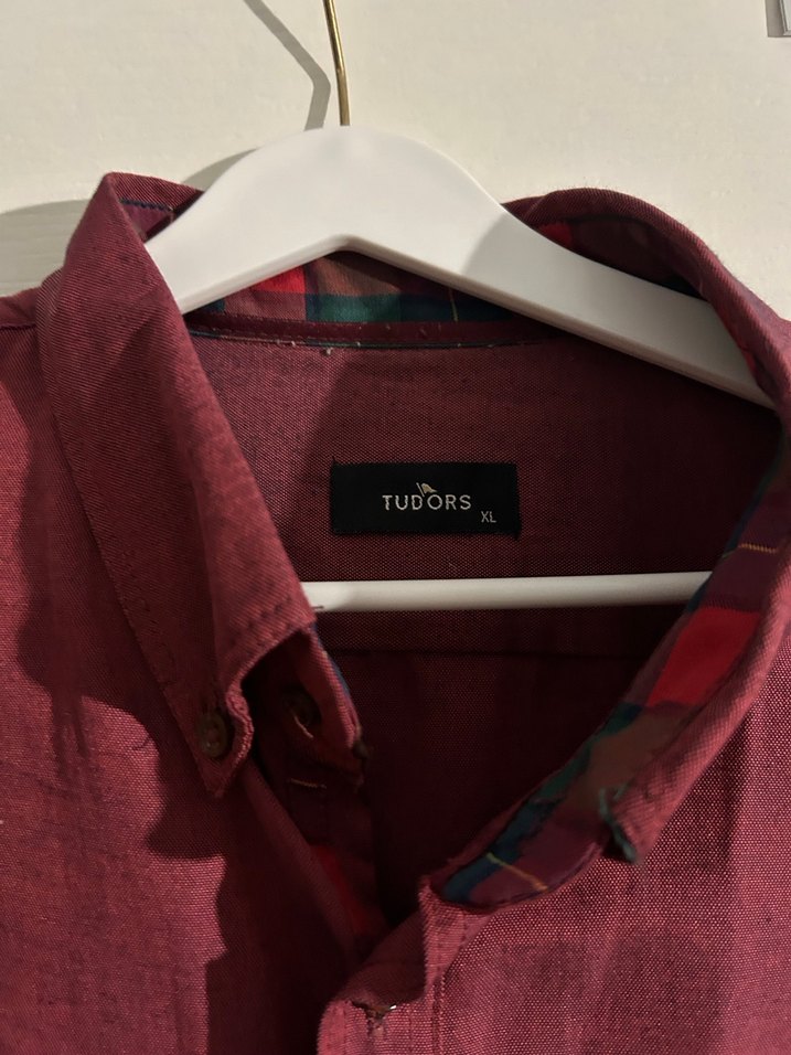 Bordo Düğmeli Erkek Keten Gömlek - Görsel 2