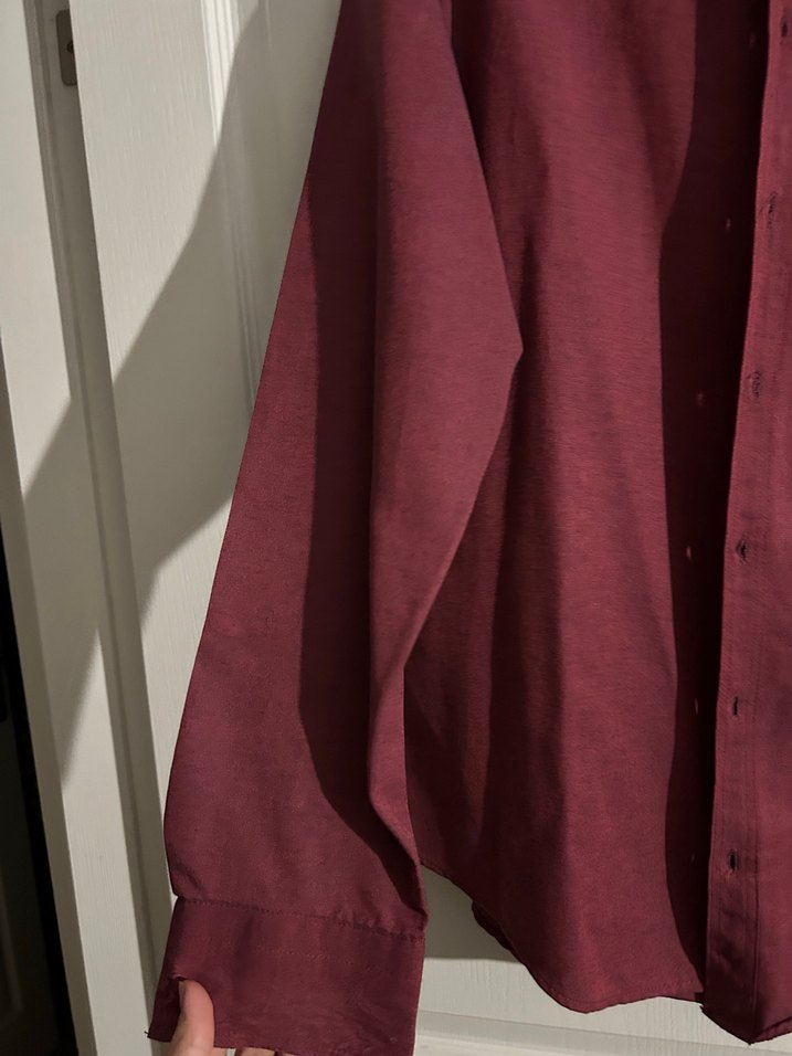 Bordo Düğmeli Erkek Keten Gömlek - Görsel 4