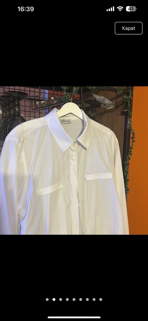 Beyaz Düğmeli Pamuklu Uzun Kollu Gömlek - Görsel 2