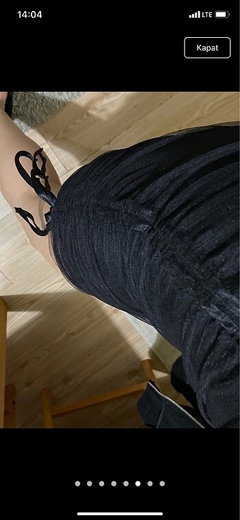 Siyah tül detaylı elbise - Görsel 6