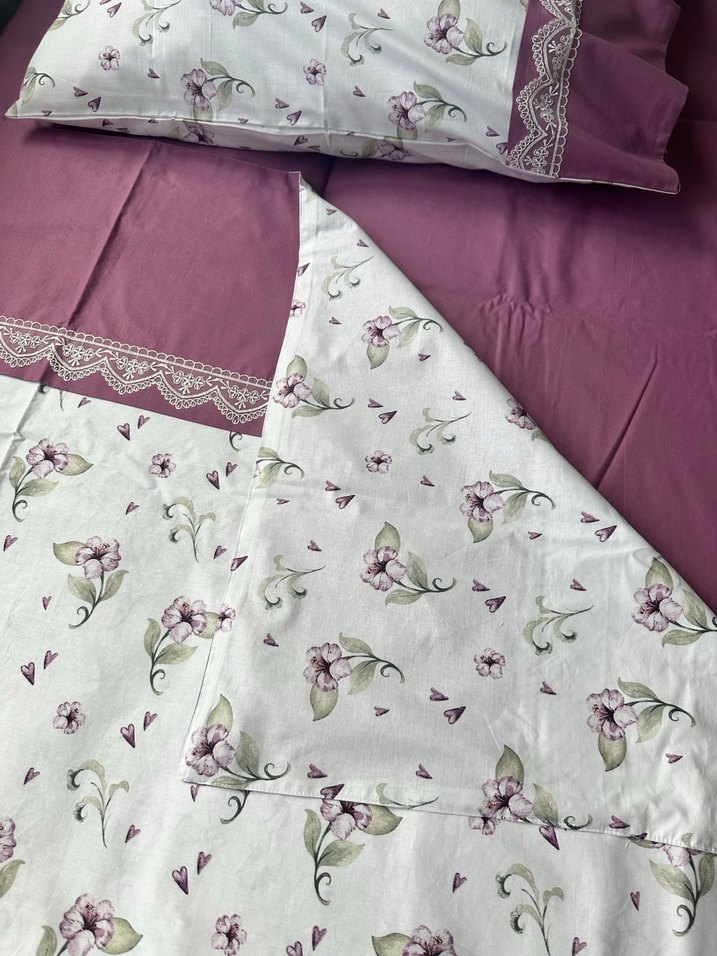 Mor Çiçek Desenli Nevresim takımı - Görsel 2
