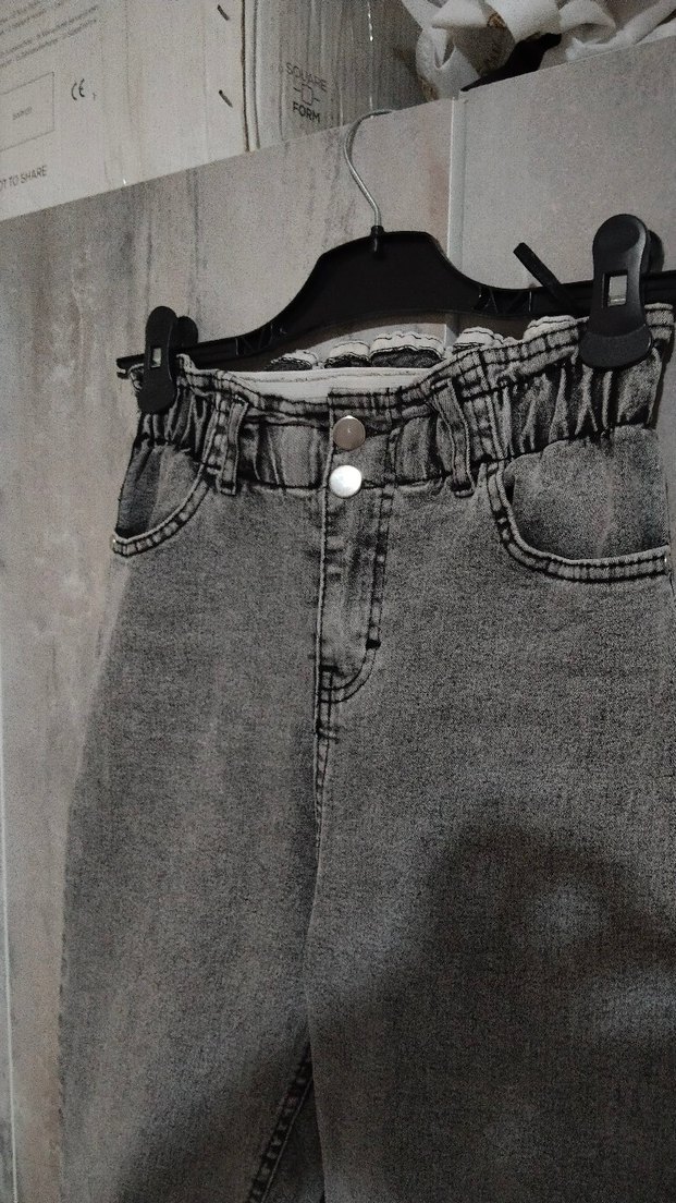 Kadın Gri Bel Detaylı Midi Kot Pantolon - Görsel 2