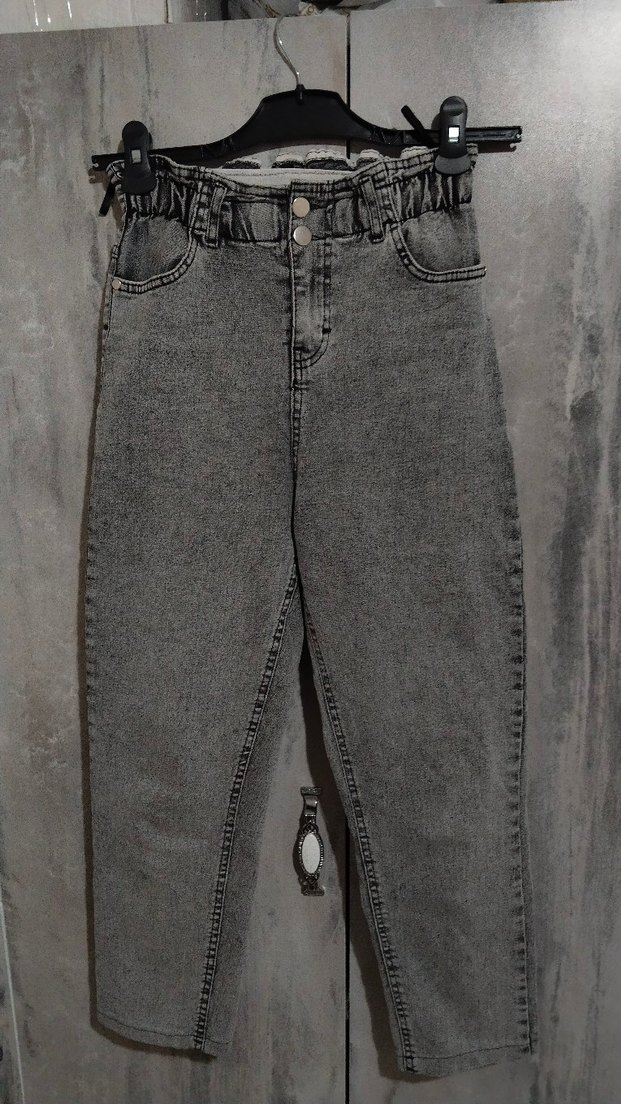 Kadın Gri Bel Detaylı Midi Kot Pantolon - Görsel 3