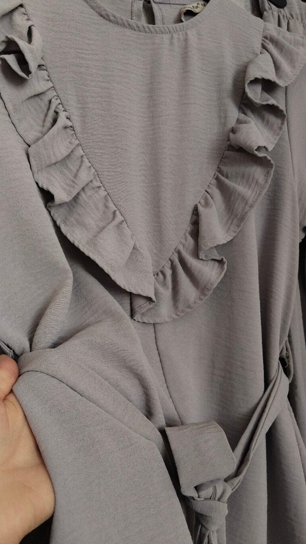 Gri Uzun Kollu Fırfırlı takım - Görsel 5