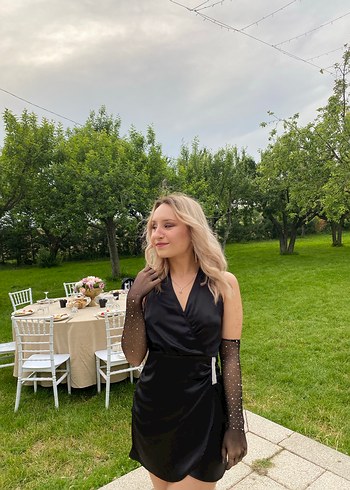 Siyah saten Mezuniyet Elbisesi - Görsel 4