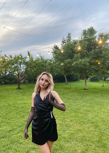 Siyah saten Mezuniyet Elbisesi - Görsel 2