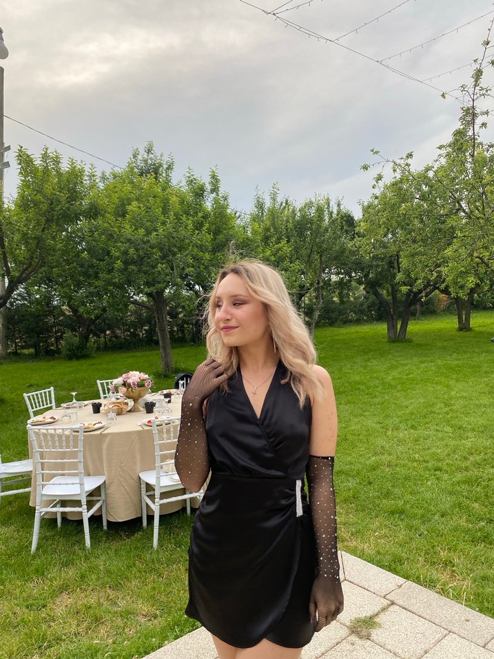 Siyah saten Mezuniyet Elbisesi - Görsel 4