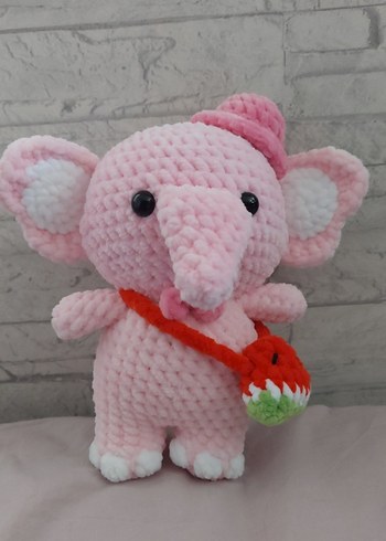Pembe Renkli Peluş Fil Amigurumi Oyuncak