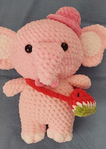  Beden Pembe Renkli Peluş Fil Amigurumi Oyuncak