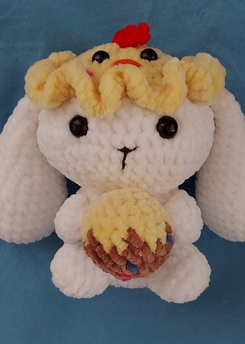 Tavuk Şapkalı Peluş Oyuncak Amigurumi Tavşan