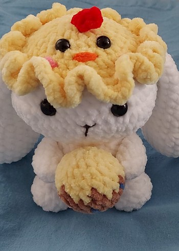 Diğer Tavuk Şapkalı Peluş Oyuncak Amigurumi Tavşan