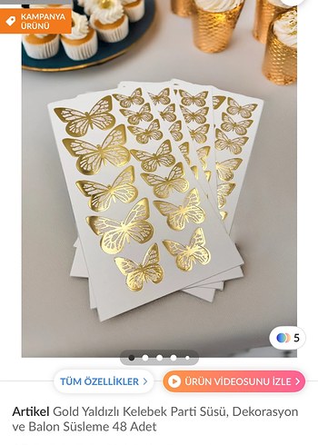 Altın Renkli Kelebek Figürlü Süsleme - Görsel 7