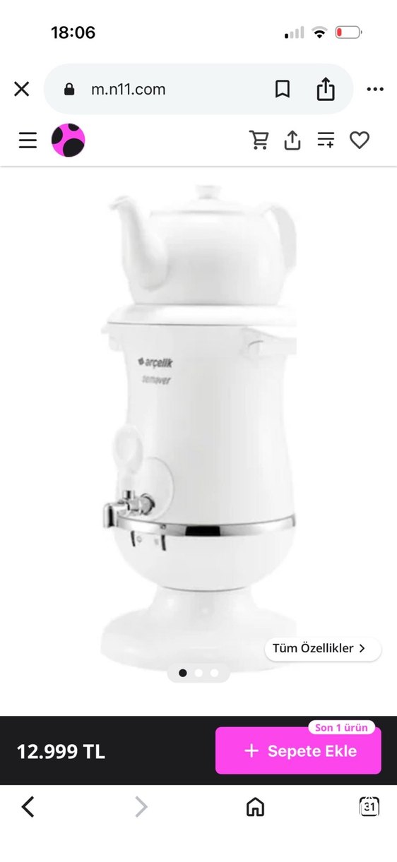 Arçelik K3285P Porselen Demlikli Semaver Beyaz - Görsel 5