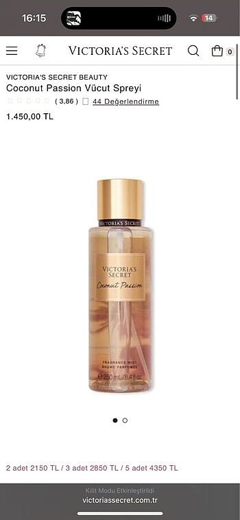  Beden Renk Victoria Secret Coconut Passion Vücut Spreyi
