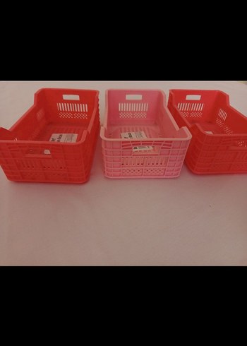 Kırmızı ve Açık Pembe Plastik Saklama Kutusu Sepeti - Görsel 2