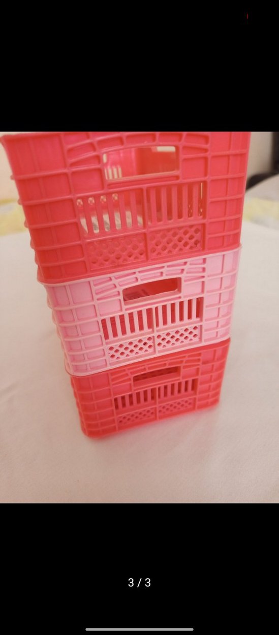 Kırmızı ve Açık Pembe Plastik Saklama Kutusu Sepeti - Görsel 3