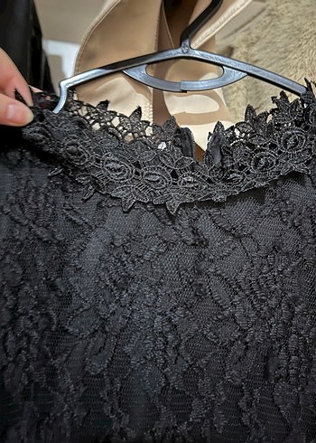 Dantel Detaylı Siyah Uzun KolluElbise - Görsel 2