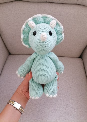Turkuaz Pastel Amigurumi Dinozor Oyuncak