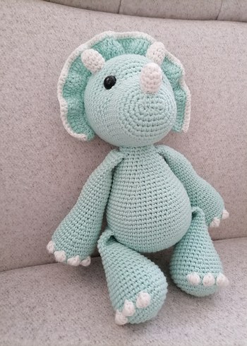 Beden Turkuaz Pastel Amigurumi Dinozor Oyuncak
